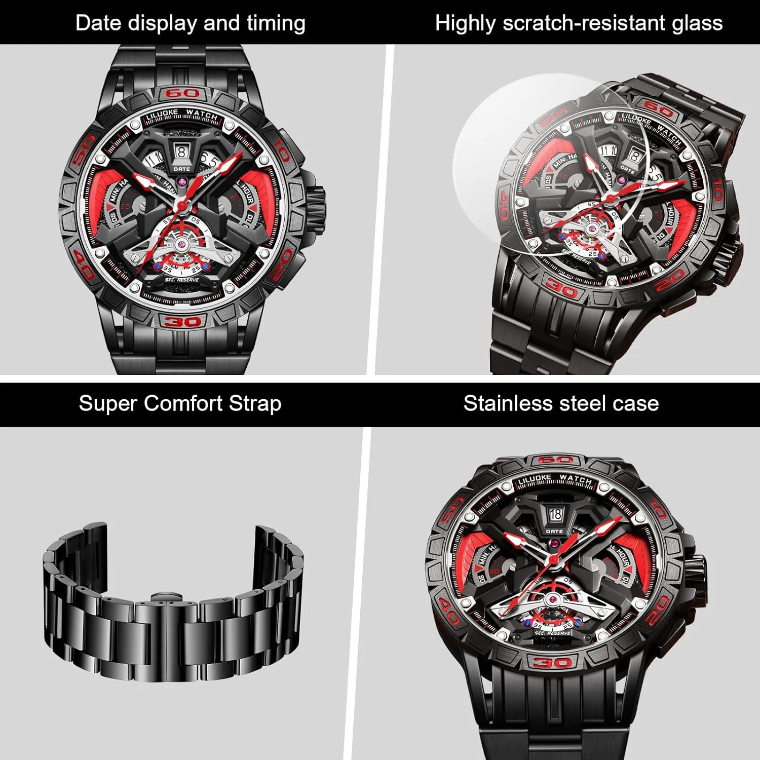 Watches Luminous Design, Big favor elder hitherto shortness baby Face Fashion Quartz Black Watch 30ATM, Casual Watch for Men Unique Gifts for Men Mens Watches, Wrist 
