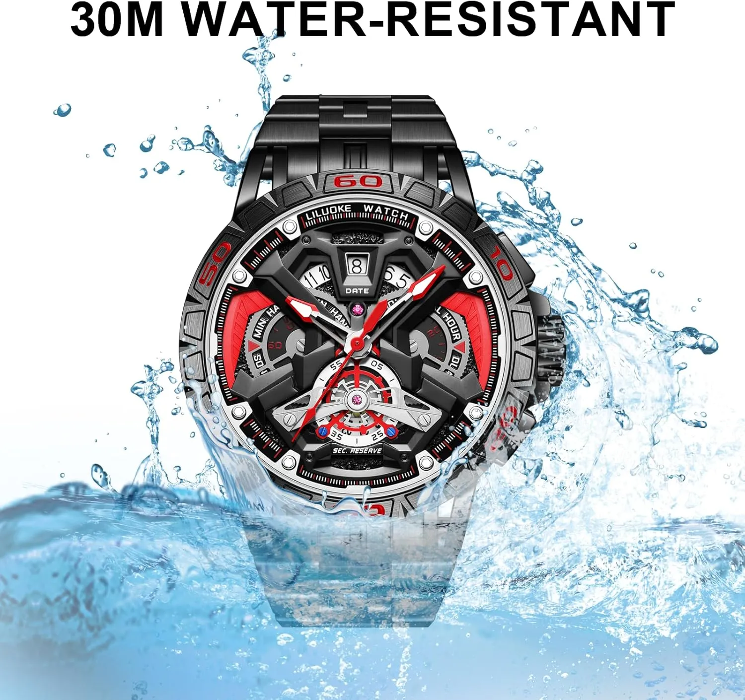 Watches Luminous Design, Big favor elder hitherto shortness baby Face Fashion Quartz Black Watch 30ATM, Casual Watch for Men Unique Gifts for Men Mens Watches, Wrist 