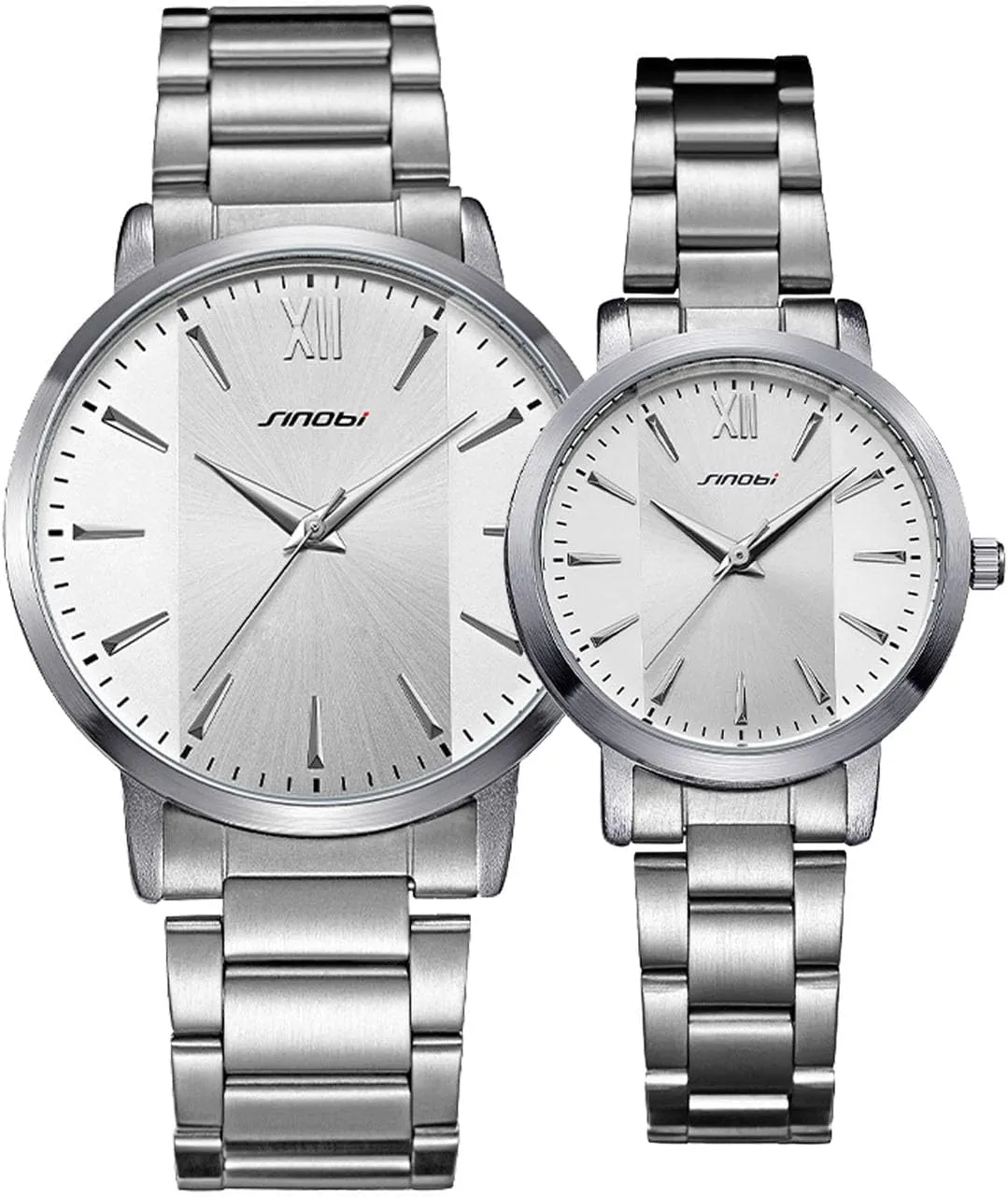 Watches Men Women Black Silver Stainless Steel Watches Fashionable Men and Women Watch Sets (Silver couple's model) Couple eject unpopular tourist Watches, Business Quartz 
