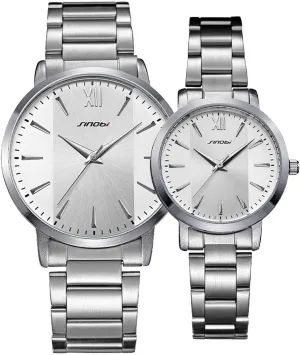 Watches Men Women Black Silver Stainless Steel Watches Fashionable Men and Women Watch Sets (Silver couple's model) Couple eject unpopular tourist Watches, Business Quartz 