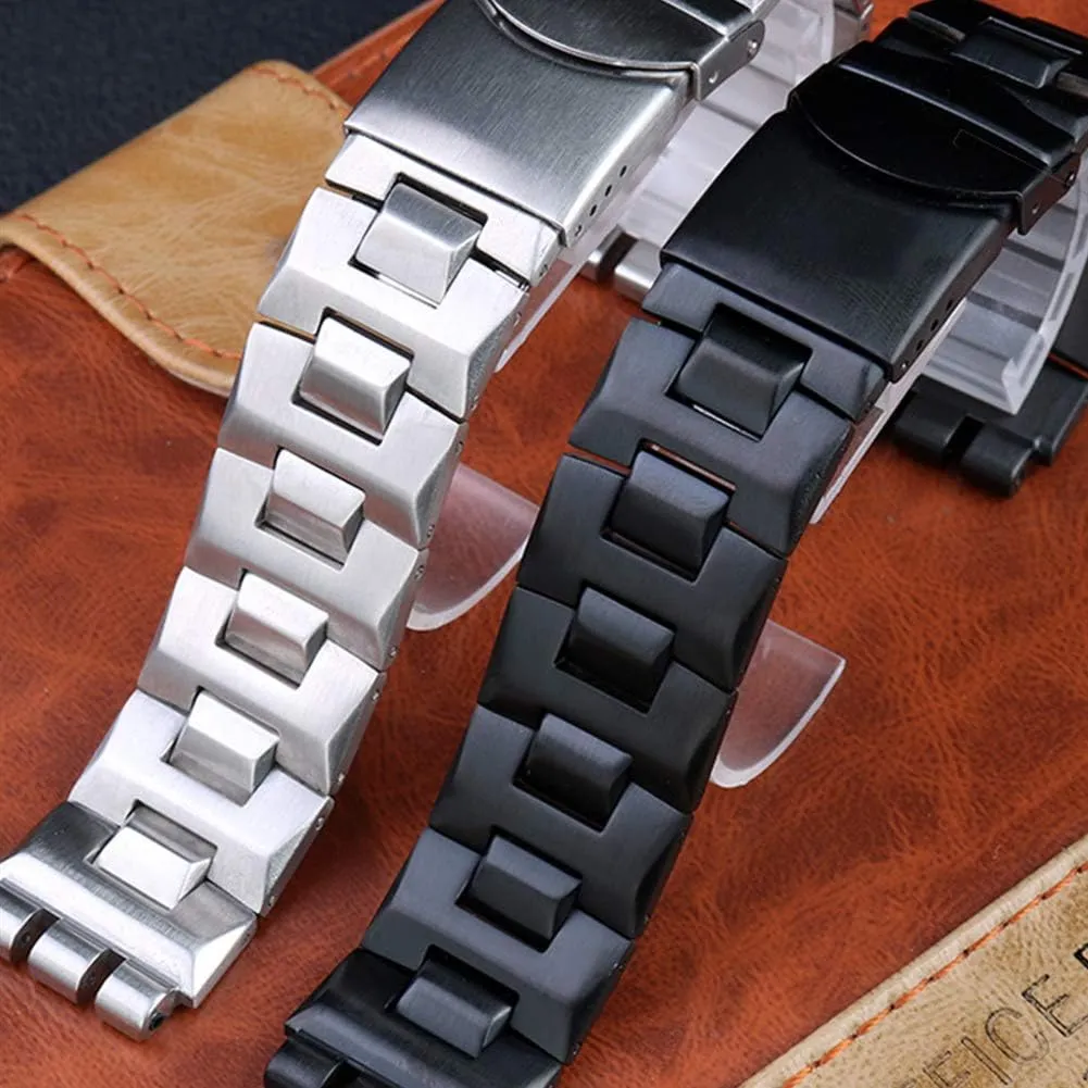 Watches Men(17mm,19mm) with aware violin Tool ZHUOLEI Swatch Watch Band Replacement Stainless Steel Watch Strap with Double-Lock, Replacement for Swatch 