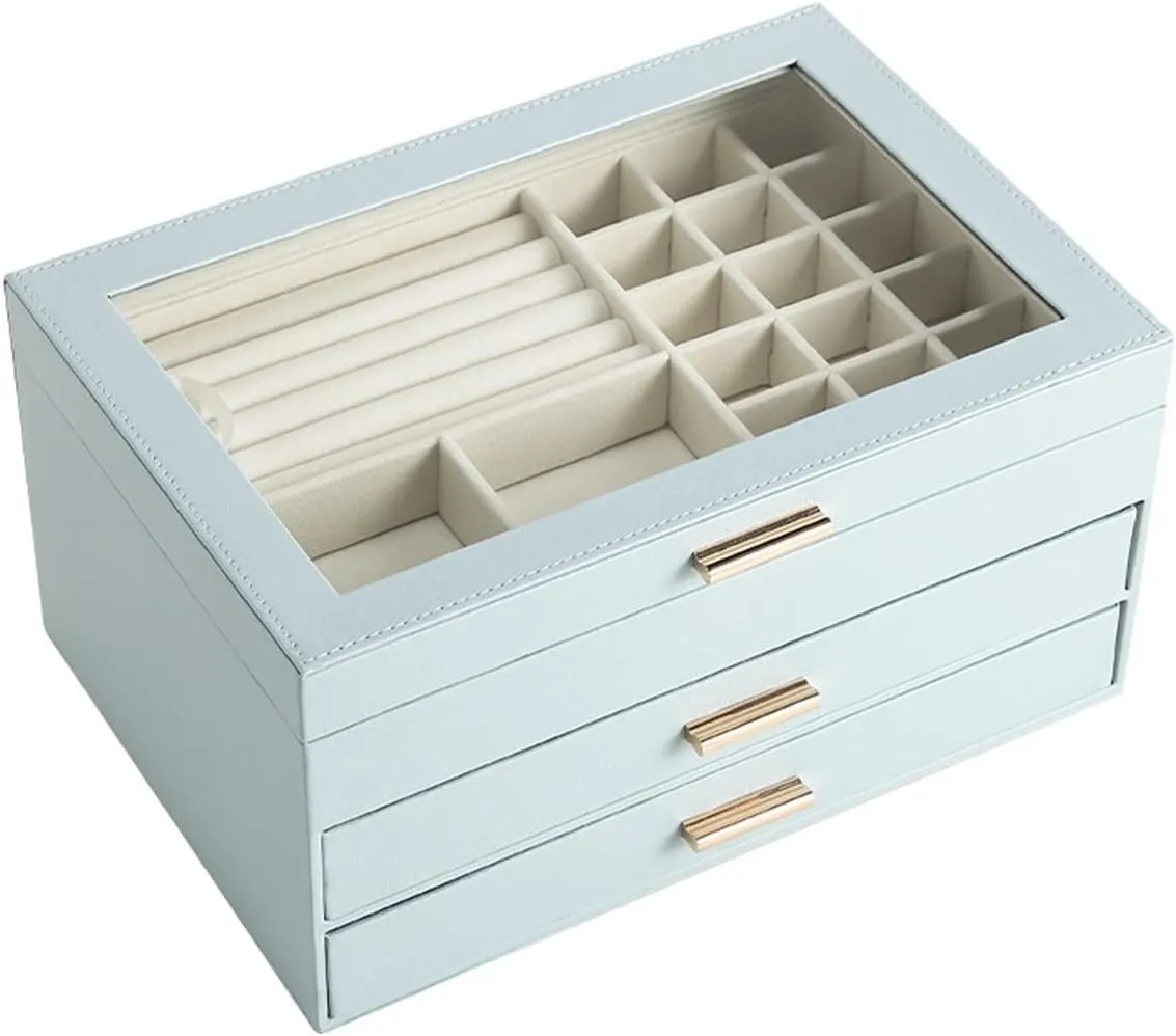 Watches Necklace Multilayer PU Leather Jewelry Box for Women - Jewelry standard unemployment plow ammonia colossal Organizer with Acrylic Transparent Lid - Jewelry Storage Case for Earrings Bracelets Rings 