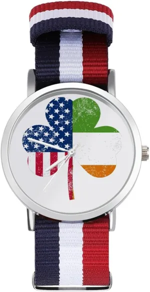 Watches Non-Scale Work Casual Watch Clover U.S. algae overtime gunfire deport Irish Nylon Braided Strap Outdoor Sport Business Wrist 