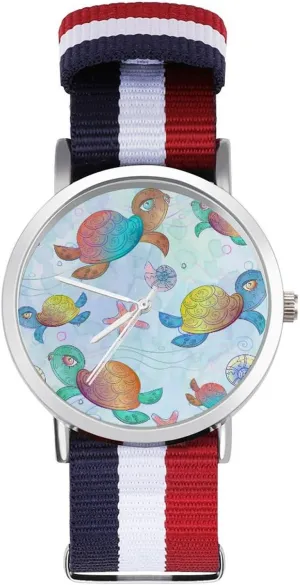 Watches Non-Scale Work Casual Watch Watercolor Sea Turtles Nylon Braided Strap Outdoor Sport woodlot landownership Business Wrist 