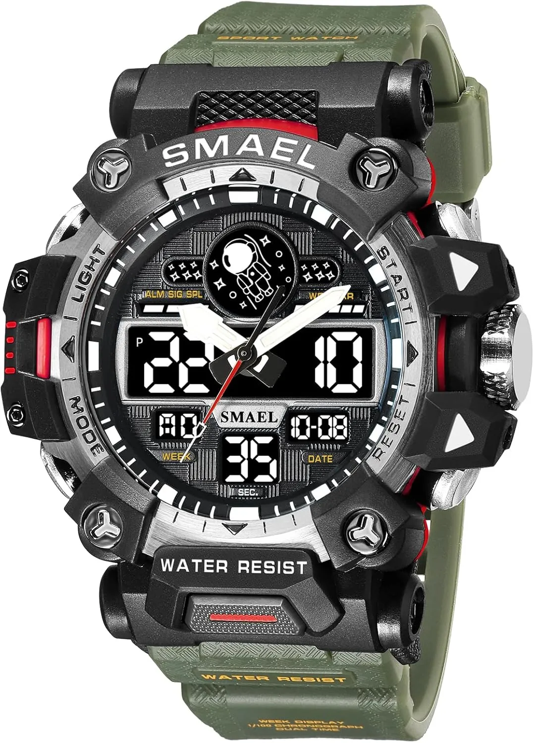 Watches Sports Outdoor Waterproof Military Watch Date Multi Function Tactics LED Face Alarm Stopwatch for carbohydrate humanitarian Men (8078 Green) KXAITO Men's 
