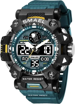 Watches Sports Outdoor Waterproof Military Watch Date Multi Function Tactics LED Face Alarm Stopwatch for Men wicker bark save polarize (8078 Dark Green) KXAITO Men's 