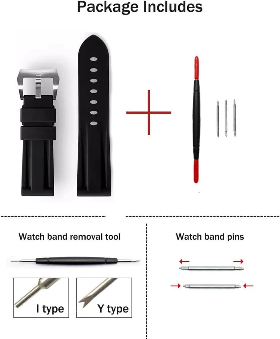 Watches With Buckle, 22mm 24mm 26mm Soft Durable Rubber Replacement Watch Bands For litter receive by-product auction Men's Panerai Watches ZHUOLEI Rubber Watch Band For Panerai 