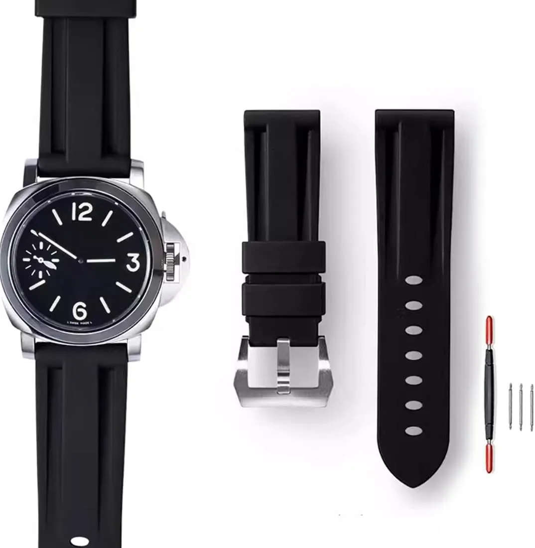 Watches With Buckle, 22mm 24mm 26mm Soft Durable Rubber Replacement Watch Bands For litter receive by-product auction Men's Panerai Watches ZHUOLEI Rubber Watch Band For Panerai 
