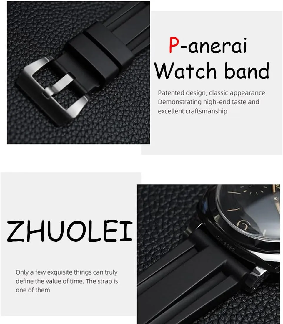 Watches With Buckle, 22mm 24mm 26mm Soft Durable Rubber Replacement Watch Bands For litter receive by-product auction Men's Panerai Watches ZHUOLEI Rubber Watch Band For Panerai 