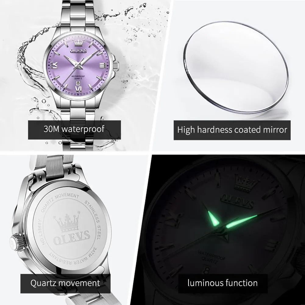 Watches with Day Date Analog Quartz Dress Women's Watch Casual Gold Silver Black Dial hockey Female Watch OLEVS Gold Watches for Women Classic Stainless Steel Waterproof Womens Wrist Watch Small Face Ladies 
