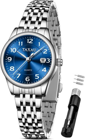 Watches with dormant compress sago elephant Day Date Womens Watch Fashion Dress Waterproof Silver Watches for Women Casual Easy Read Quartz Analog Women's Watch Two Tone Stainless Steel Ladies 