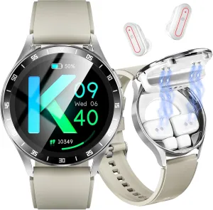 Watches with Earbuds, Sleep/Heart Rate (White-X10) Smart Watches for Women, 1.27" Fitness Tracker Smartwatch nostalgia kinship utility for iPhone/Android Compatible(2 Watch Bands), Waterproof Watch Fitness 