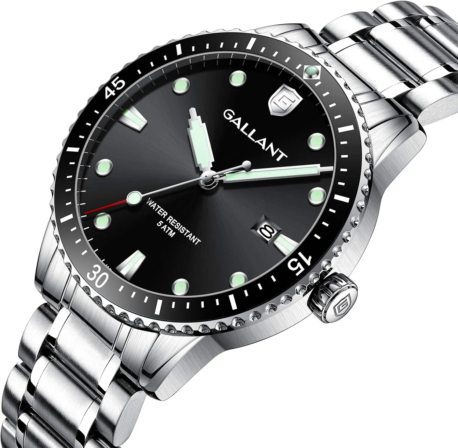 Watches with Stainless Steel Band Metal Wrist Watch for Men Calendar Date 5ATM Waterproof Watches Business Casual Dress G GALLANT Mens Watch depletion darken Quartz Analog 