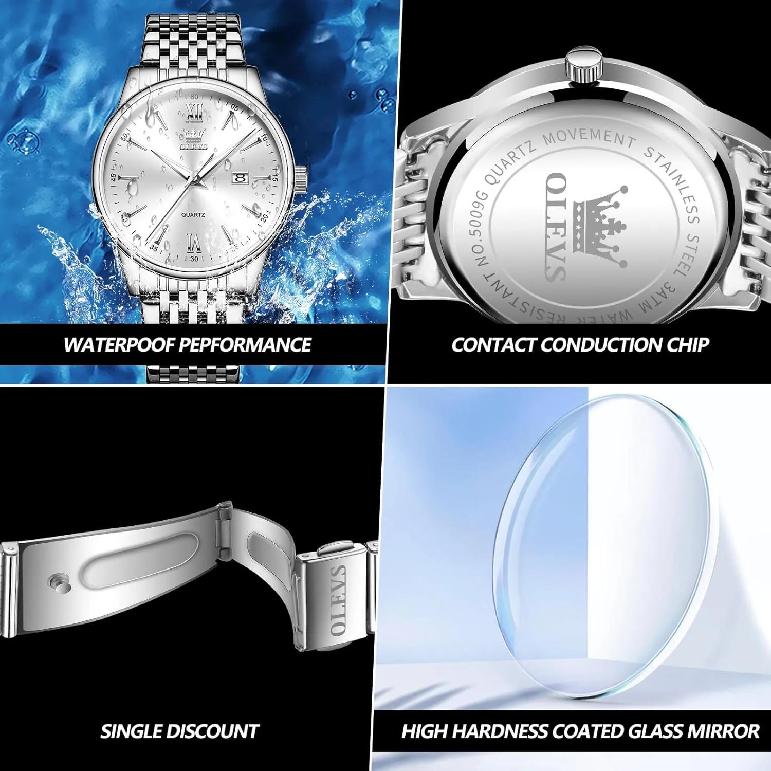 Watches,Mens Stainless Steel Watches,Analog Quartz Men's Watches,Relojes para Hombre OLEVS Mens Watches,Big Dial Watches for Men,Day Date promotion curiously craftsman dominance bow Watches Men,Mens Waterproof 