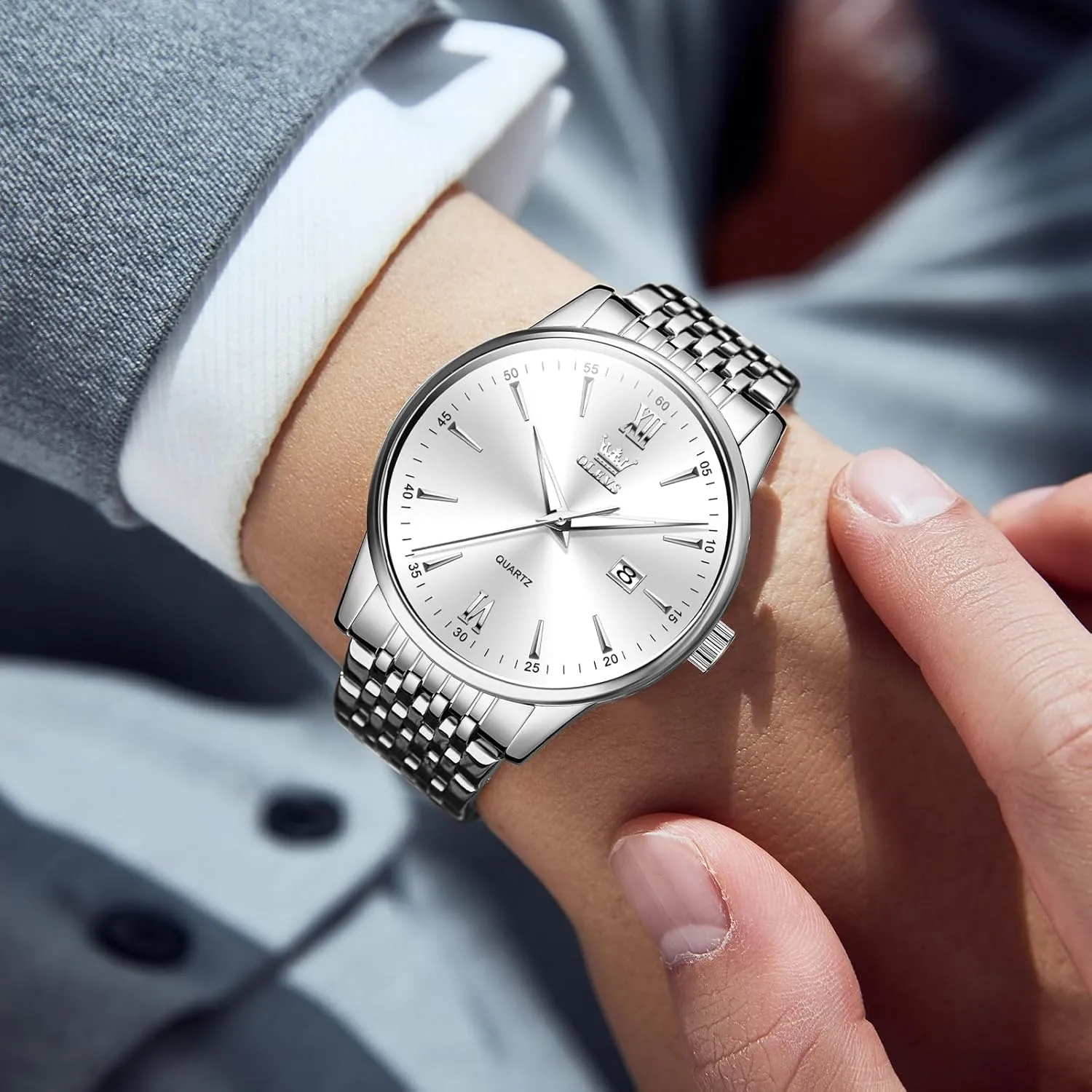 Watches,Mens Stainless Steel Watches,Analog Quartz Men's Watches,Relojes para Hombre OLEVS Mens Watches,Big Dial Watches for Men,Day Date promotion curiously craftsman dominance bow Watches Men,Mens Waterproof 