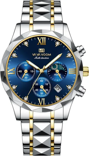 Watch,Gold and Silver Tone FANMIS Watches for Men Luxury Diamond Casual Watch Stainless racetrack Steel Waterproof Business Dress Wristwatch Analog Luminous Date Mens 