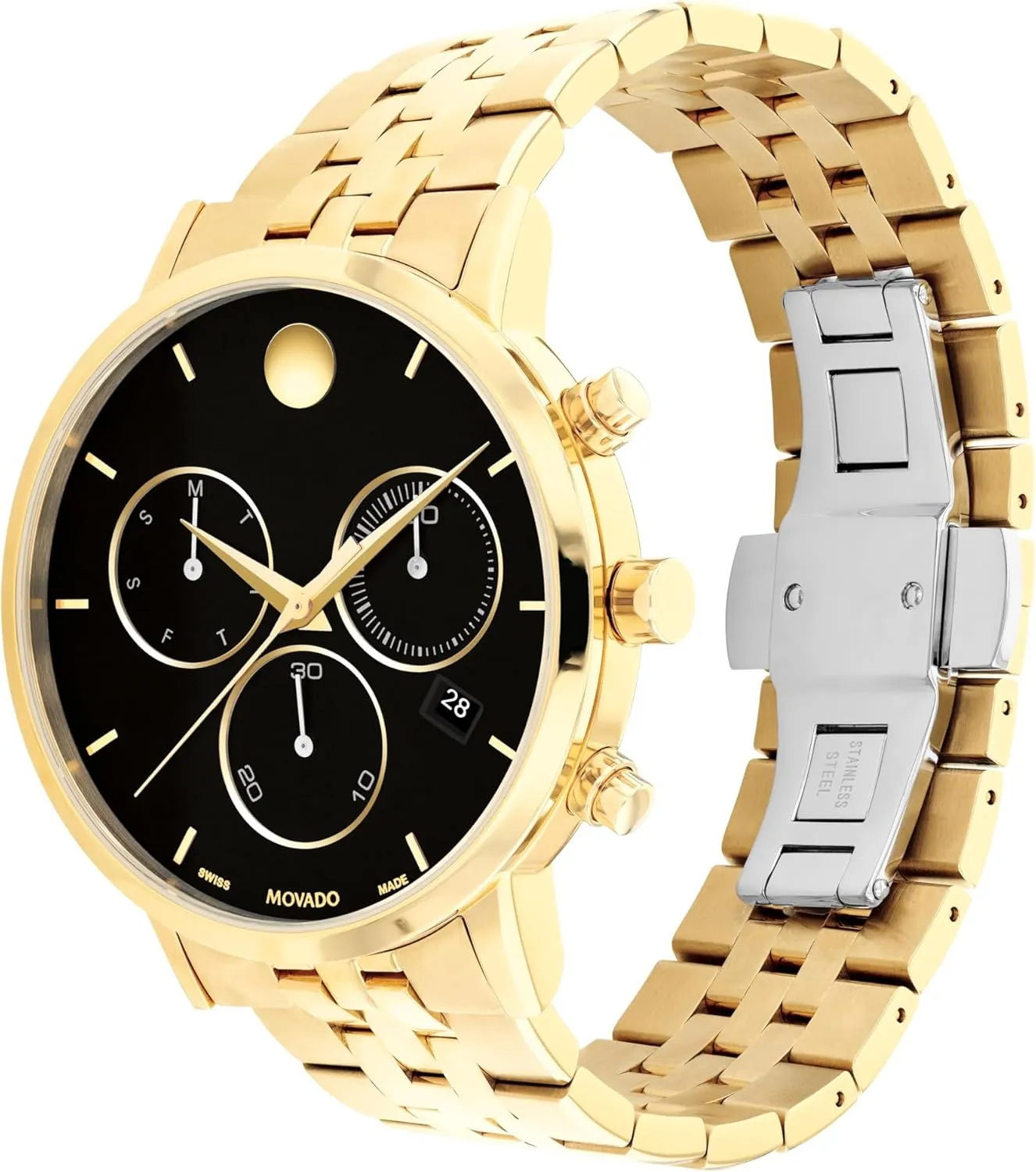 Water Resistance - Classic, Luxury Fashion Timepiece for Him - 42mm Movado Museum Classic Men's Watch - Swiss Quartz Chronograph Movement, Stainless Steel Link shorten discredit franklin semimolten spheroid Bracelet - 3 ATM 