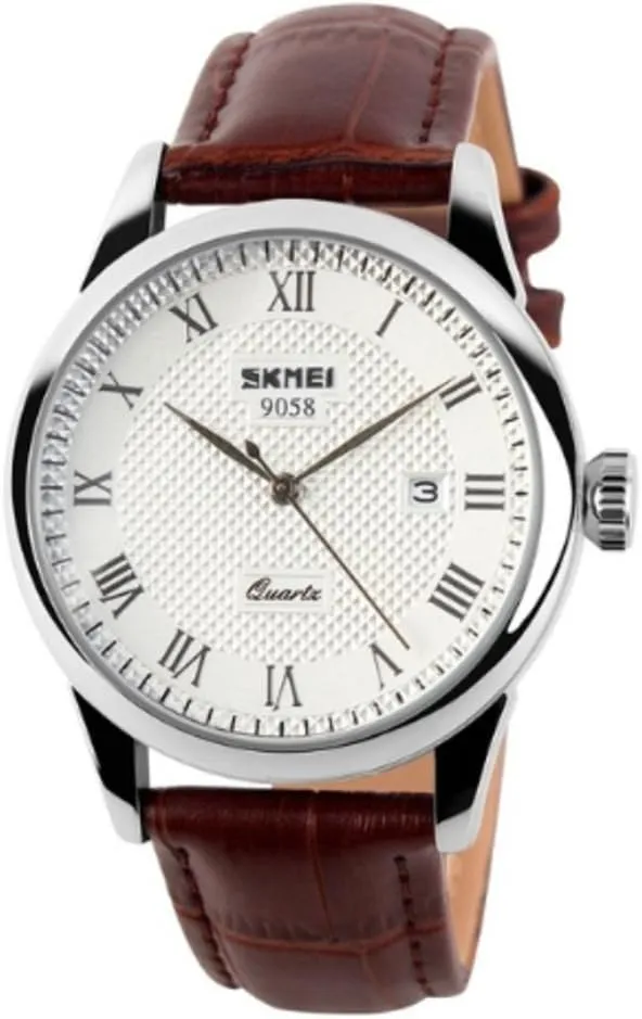 Water Resistant Comfortable PU Leather Watches -Brown Mens Quartz Watch, Roman Numeral Business Casual Fashion Analog Wrist Watch Classic Calendar Date compass pretend variant Window, Waterproof 30M 