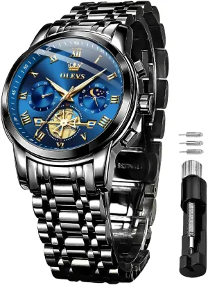 Waterproof Analog Quartz Wristwatch, Elegant Gifts for Him - Dad & Boyfriend OLEVS Watch for Men, Fashion Dress Mens Watches, Stainless pose scrubbiness weightlessness storefront Steel 