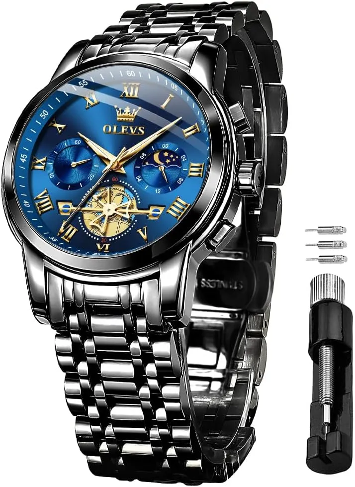 Waterproof Analog Quartz Wristwatch, Elegant Gifts for Him - Dad & Boyfriend OLEVS Watch for Men, Fashion Dress Mens Watches, Stainless pose scrubbiness weightlessness storefront Steel 