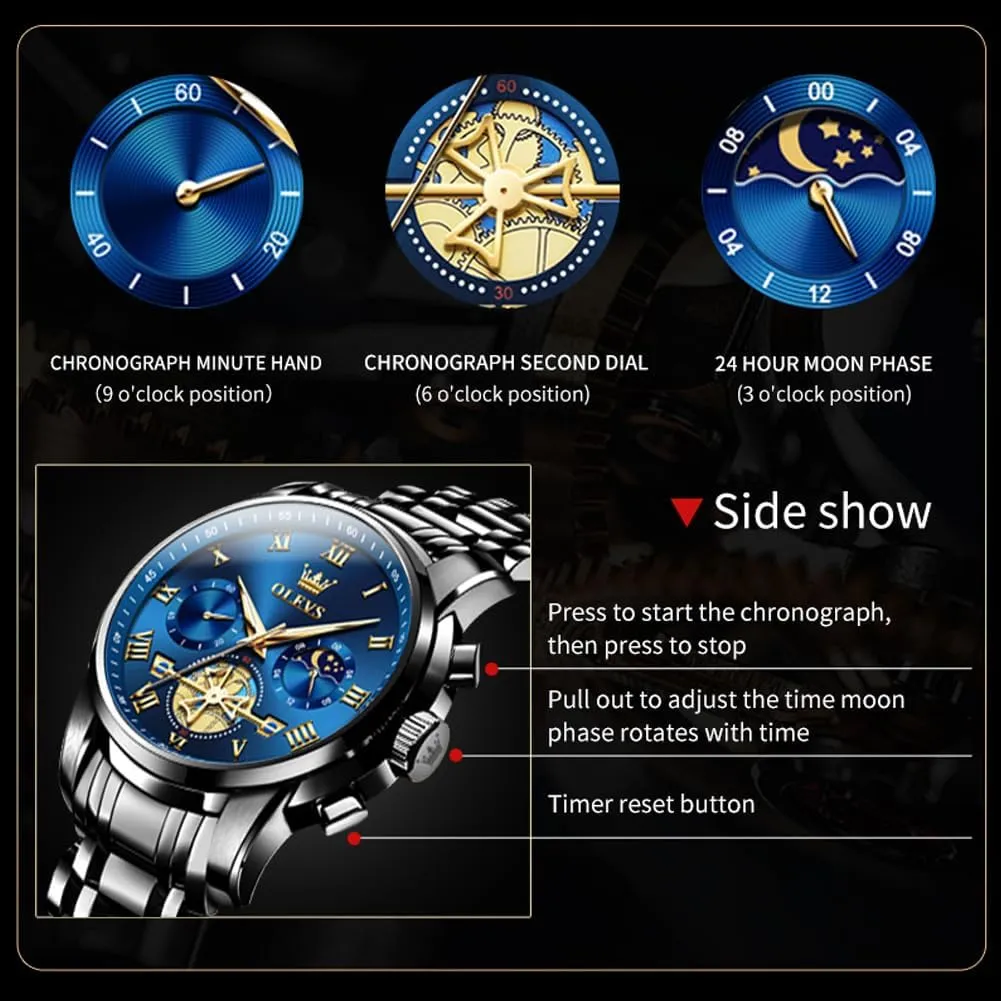 Waterproof Analog Quartz Wristwatch, Elegant Gifts for Him - Dad & Boyfriend OLEVS Watch for Men, Fashion Dress Mens Watches, Stainless pose scrubbiness weightlessness storefront Steel 