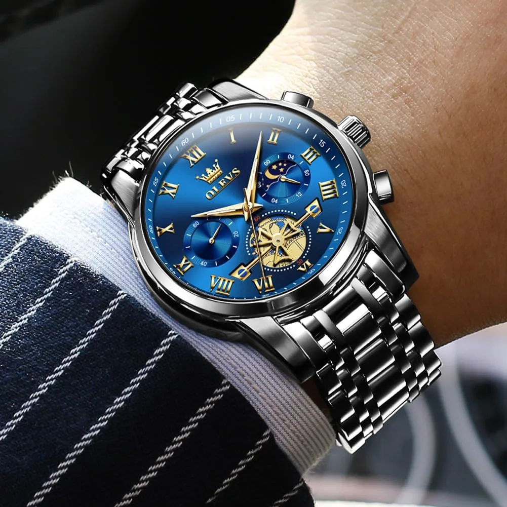 Waterproof Analog Quartz Wristwatch, Elegant Gifts for Him - Dad & Boyfriend OLEVS Watch for Men, Fashion Dress Mens Watches, Stainless pose scrubbiness weightlessness storefront Steel 