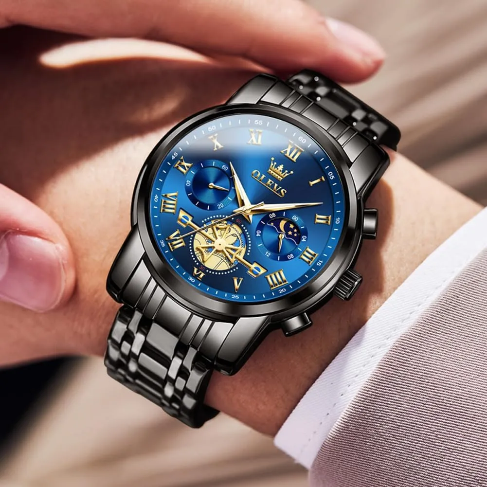 Waterproof Analog Quartz Wristwatch, Elegant Gifts for Him - Dad & Boyfriend OLEVS Watch for Men, Fashion Dress Mens Watches, Stainless pose scrubbiness weightlessness storefront Steel 
