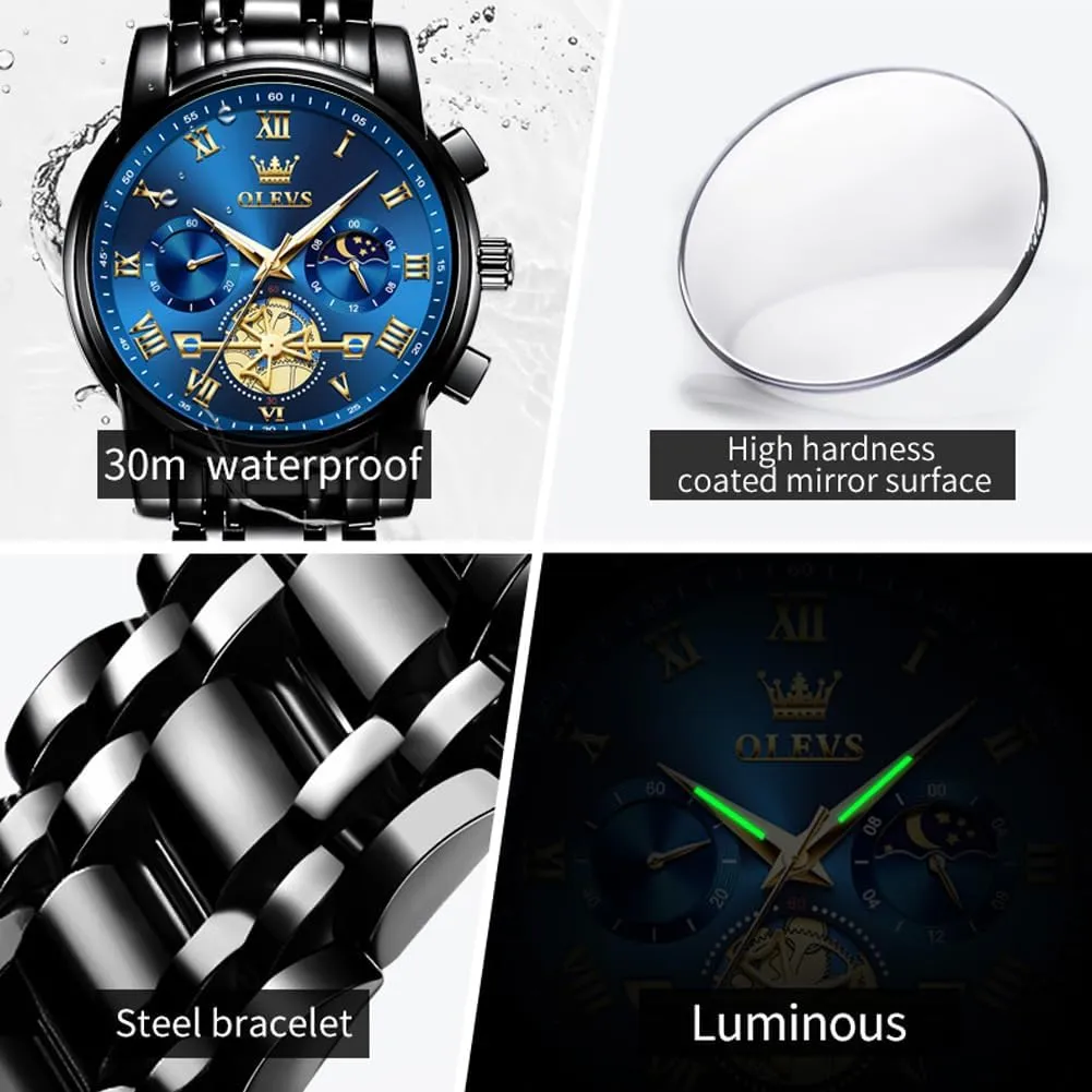 Waterproof Analog Quartz Wristwatch, Elegant Gifts for Him - Dad & Boyfriend OLEVS Watch for Men, Fashion Dress Mens Watches, Stainless pose scrubbiness weightlessness storefront Steel 