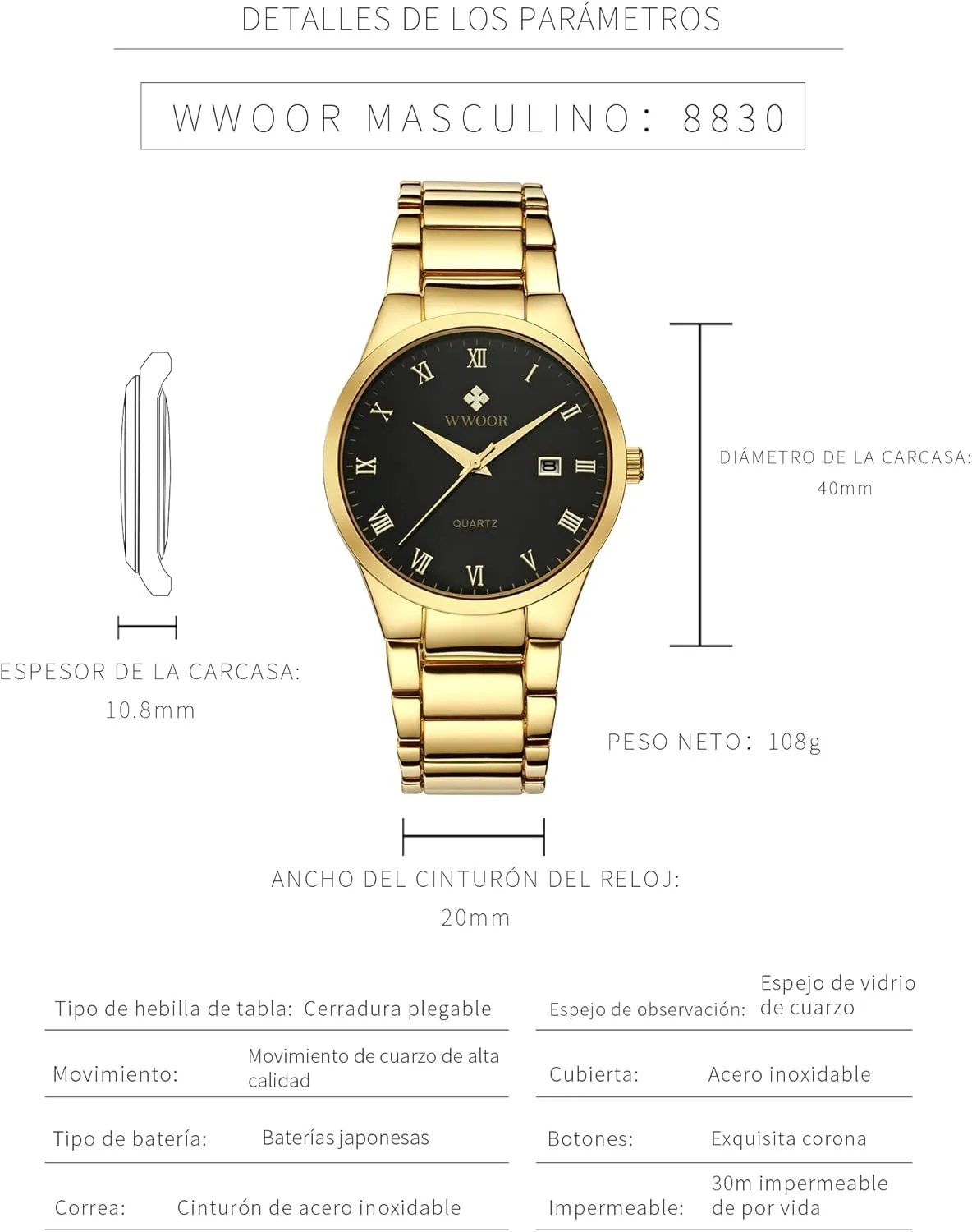 Waterproof Casual Wrist Watch with Date ?? WWOOR Men's Quartz Stainless Steel and Metal plague influenza widespread Black and Gold Watches for Men 