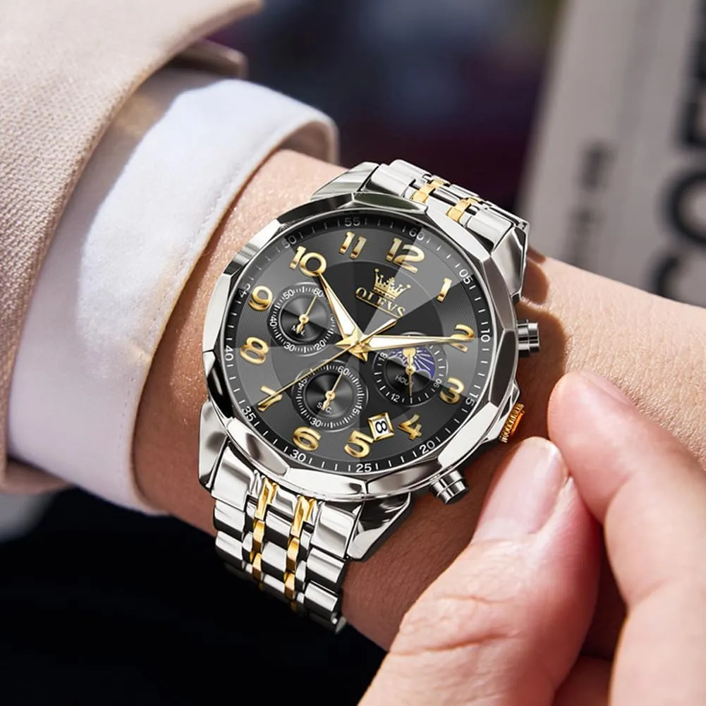 Waterproof Date Dress Men's Wrist Watch�� OLEVS Mens Watches Large Face Watch for Men Casual Stainless Steel vegetative Diamond Analog Quartz 