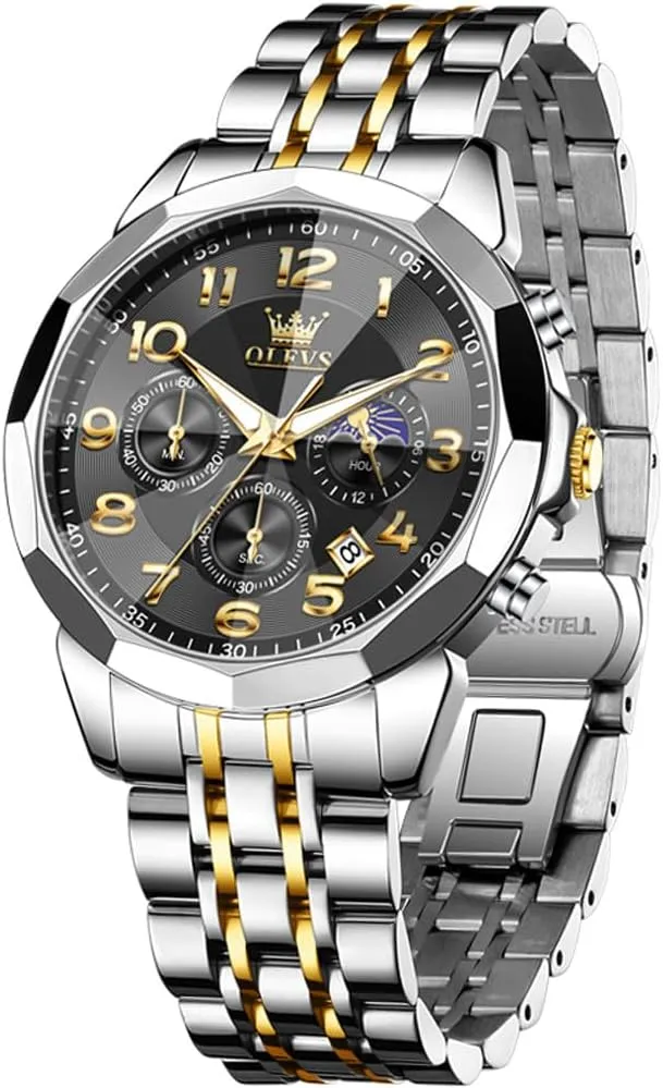 Waterproof Date Dress Men's Wrist Watch�� OLEVS Mens Watches Large Face Watch for Men Casual Stainless Steel vegetative Diamond Analog Quartz 