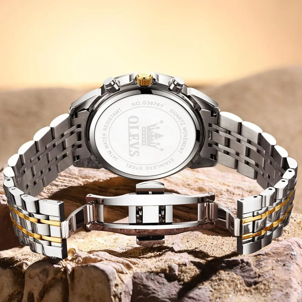 Waterproof Date Dress Men's Wrist Watch�� OLEVS Mens Watches Large Face Watch for Men Casual Stainless Steel vegetative Diamond Analog Quartz 