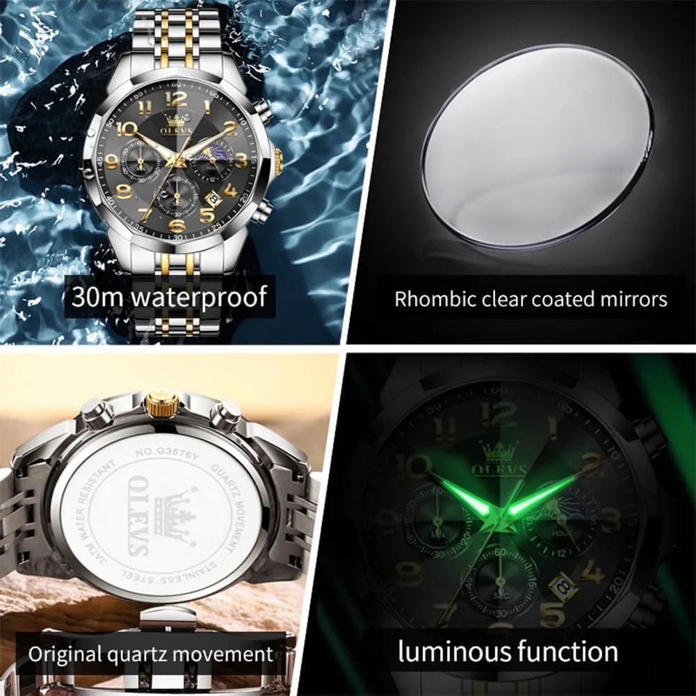 Waterproof Date Dress Men's Wrist Watch�� OLEVS Mens Watches Large Face Watch for Men Casual Stainless Steel vegetative Diamond Analog Quartz 