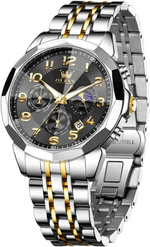 Waterproof Date Dress Men's Wrist Watch�� OLEVS Mens Watches Large Face Watch for Men Casual Stainless Steel vegetative Diamond Analog Quartz 