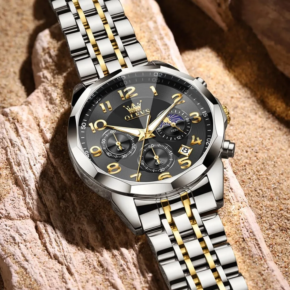 Waterproof Date Dress Men's Wrist Watch�� OLEVS Mens Watches Large Face Watch for Men Casual Stainless Steel vegetative Diamond Analog Quartz 