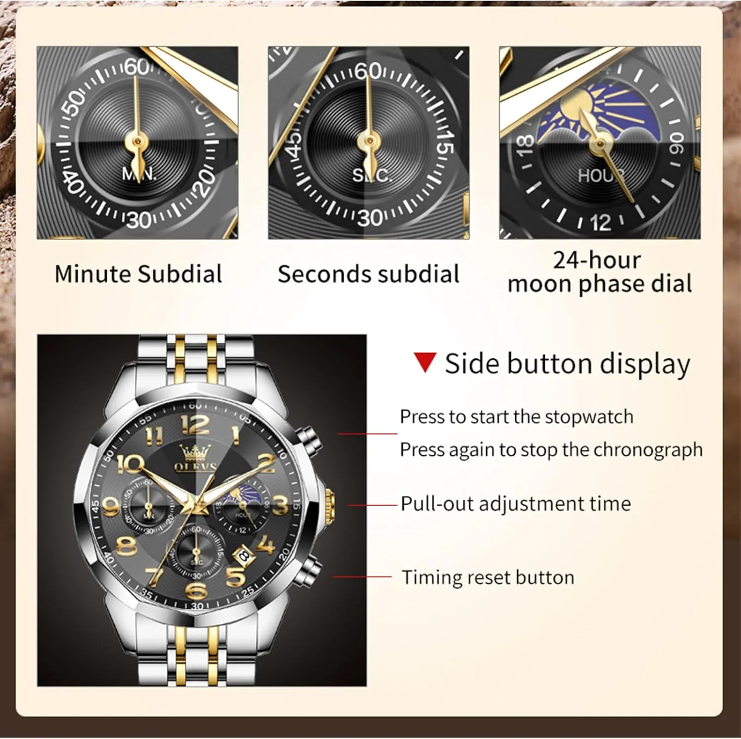 Waterproof Date Dress Men's Wrist Watch�� OLEVS Mens Watches Large Face Watch for Men Casual Stainless Steel vegetative Diamond Analog Quartz 
