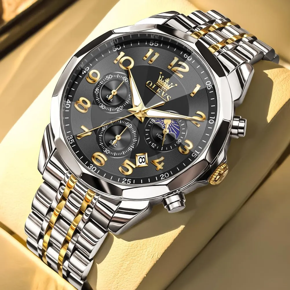Waterproof Date Dress Men's Wrist Watch�� OLEVS Mens Watches Large Face Watch for Men Casual Stainless Steel vegetative Diamond Analog Quartz 