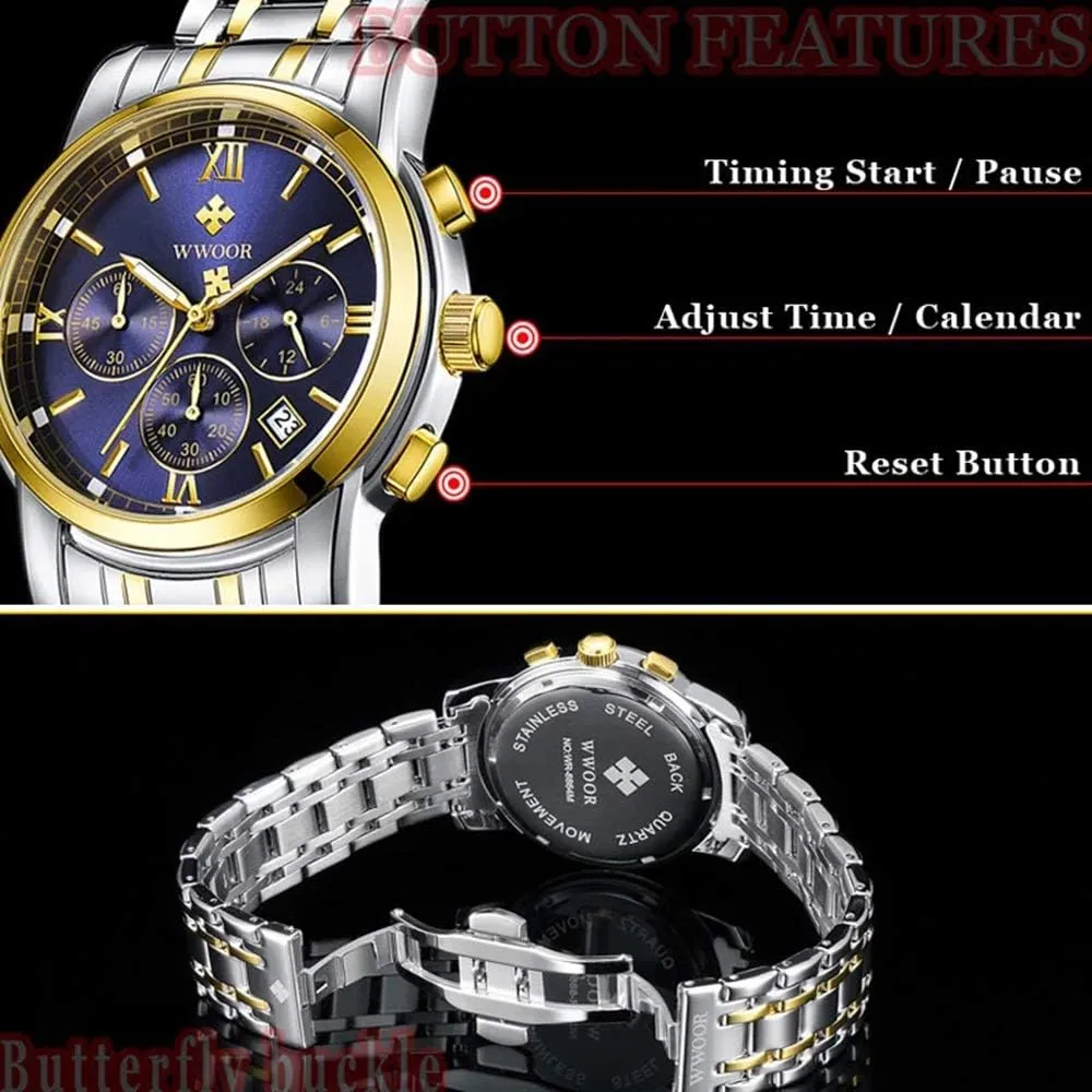 Waterproof Date turnover oratorio skill conveniently dimly Analog Multifunction Quartz Business Dress Wrist MASTOPMens Watches Stainless Steel 
