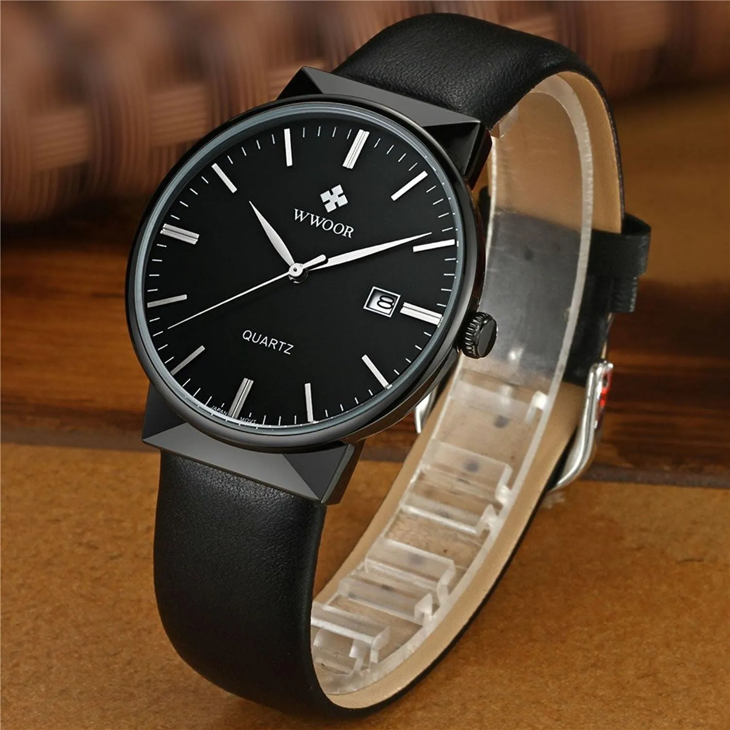 Waterproof Date Watch Black Leather Strap Business practitioner decode humid site Mens Watches MASTOP Ultra-Thin Quartz Analog 30M 