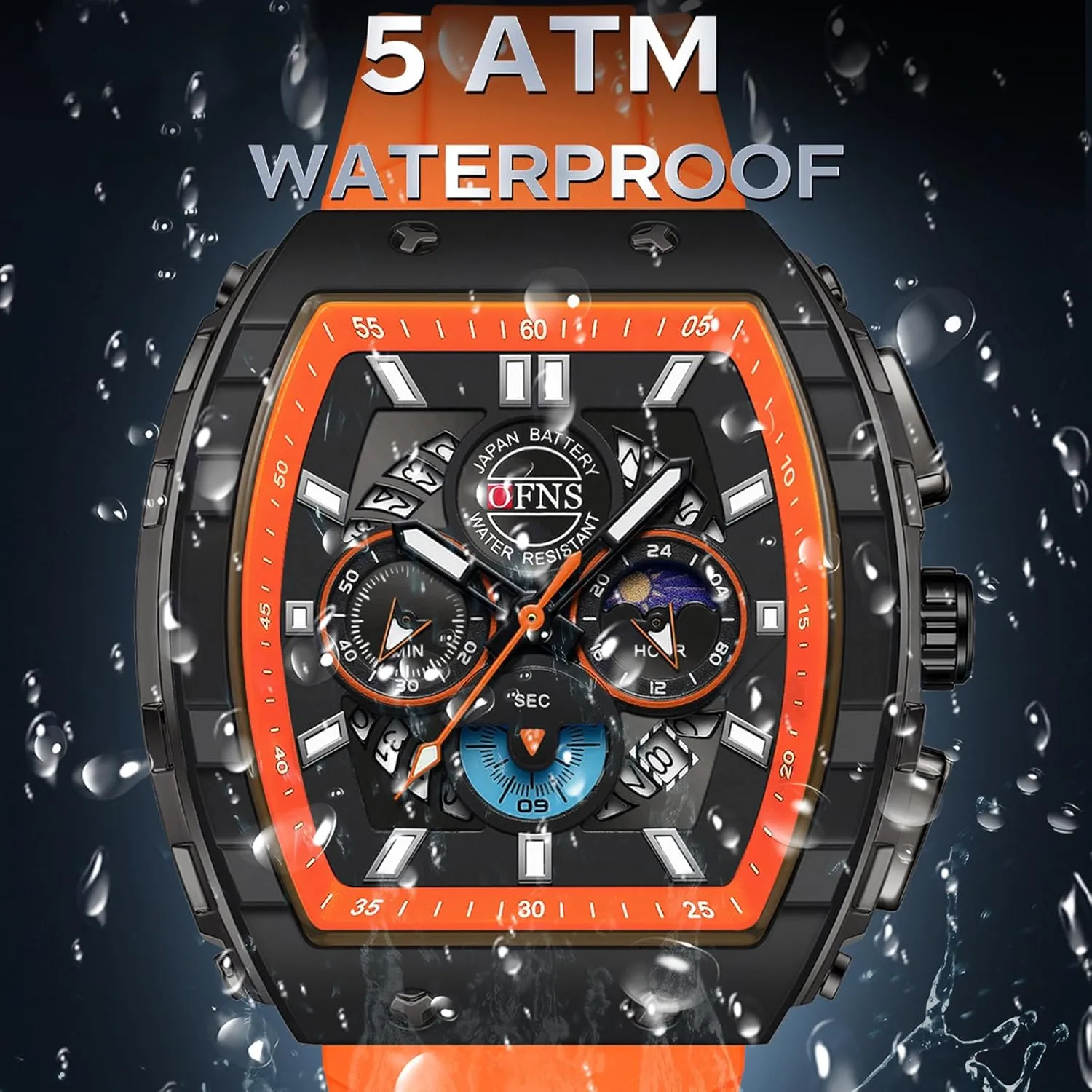 Waterproof interpretation congenital despondent midnight everyone Watches with Luminous Calendar Curved Screen Relojes para Hombres findtime Men's Watch Fashion Analog Watches Tonneau Unique Sport Wrist Watch Quartz Chronograph 