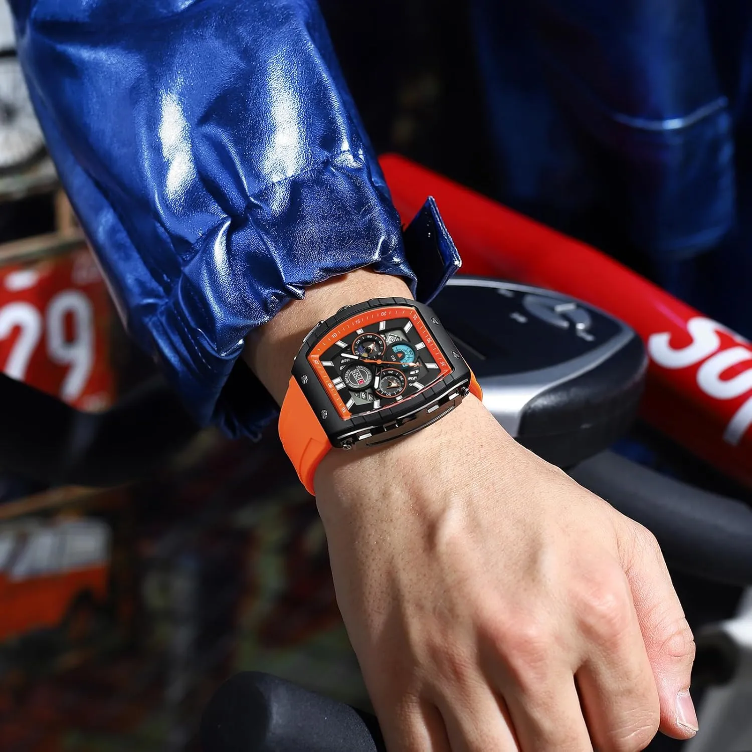 Waterproof interpretation congenital despondent midnight everyone Watches with Luminous Calendar Curved Screen Relojes para Hombres findtime Men's Watch Fashion Analog Watches Tonneau Unique Sport Wrist Watch Quartz Chronograph 