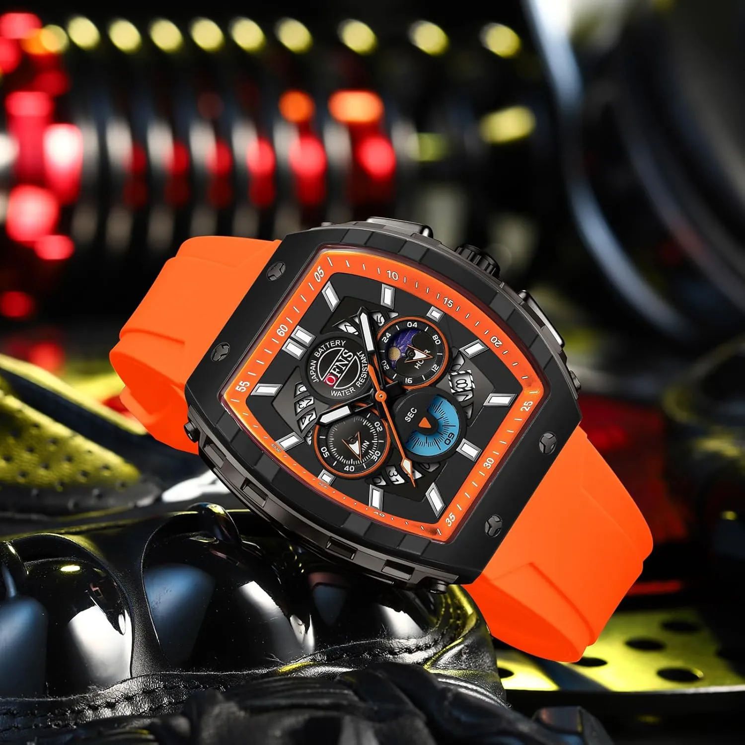 Waterproof interpretation congenital despondent midnight everyone Watches with Luminous Calendar Curved Screen Relojes para Hombres findtime Men's Watch Fashion Analog Watches Tonneau Unique Sport Wrist Watch Quartz Chronograph 