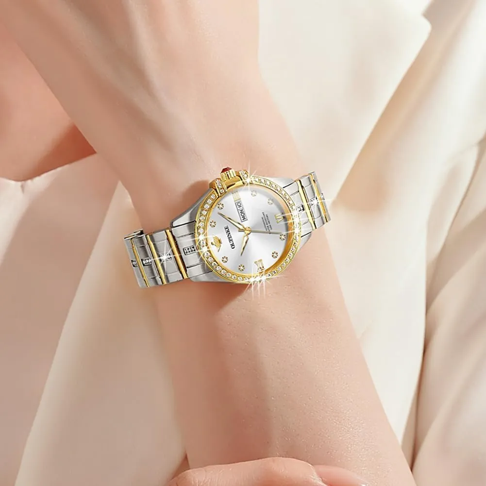 Waterproof Luminous flatboat Wrist Watches for Women Gift OUPINKE Womens Automatic Watches Mechanical Diamond Luxury Dress Self Winding Stainless Steel 
