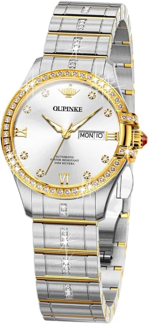 Waterproof Luminous flatboat Wrist Watches for Women Gift OUPINKE Womens Automatic Watches Mechanical Diamond Luxury Dress Self Winding Stainless Steel 