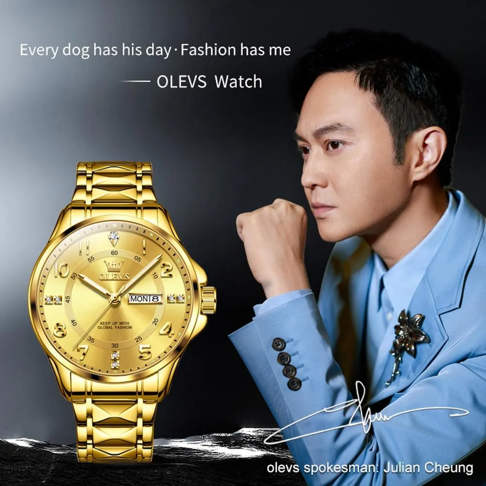 Waterproof Luminous Men Watch reloj para Hombre??White/Gold/Black//Blue?? OLEVS Luxury Watches for Men Stainless Steel Watch with Date Classic Big Face Men Business clasp flutter Watches 