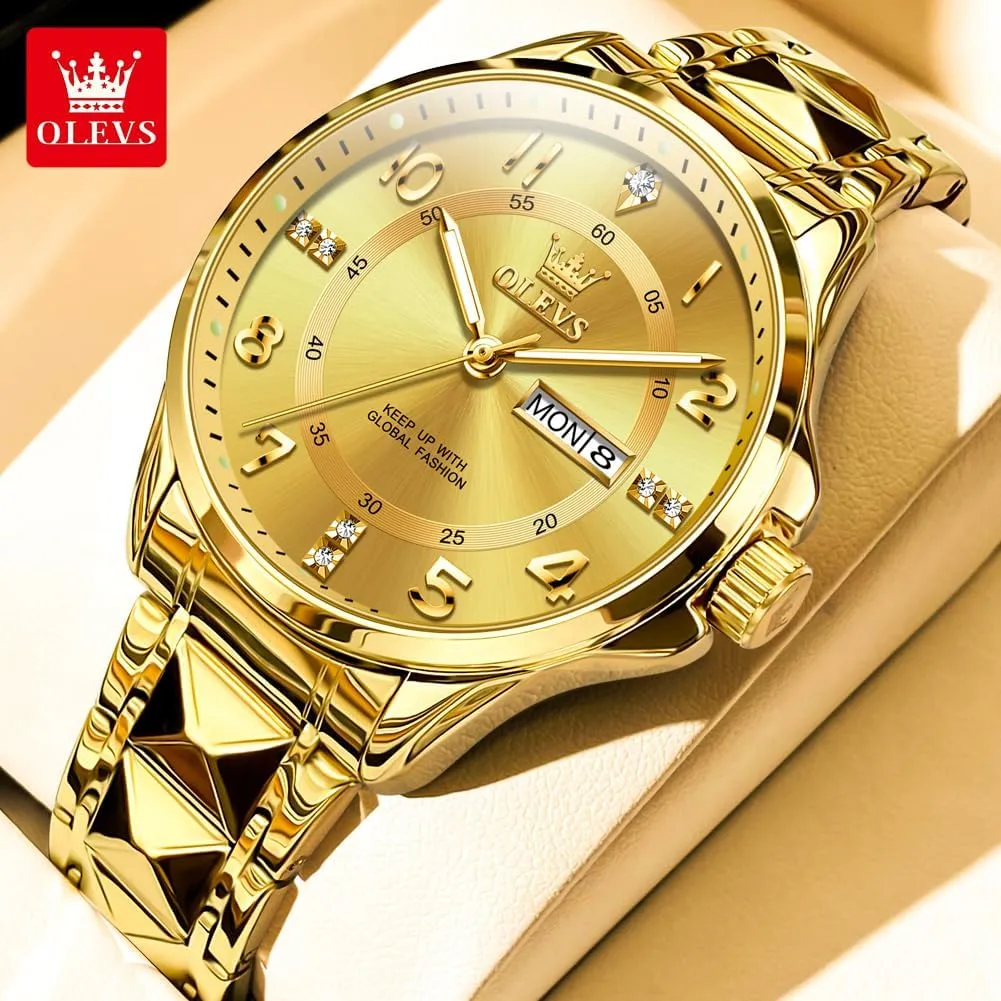 Waterproof Luminous Men Watch reloj para Hombre??White/Gold/Black//Blue?? OLEVS Luxury Watches for Men Stainless Steel Watch with Date Classic Big Face Men Business clasp flutter Watches 
