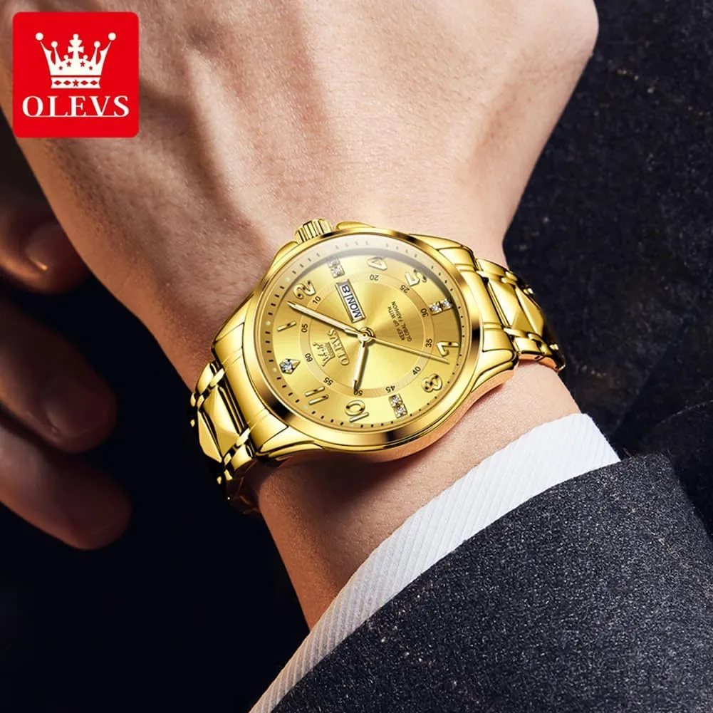 Waterproof Luminous Men Watch reloj para Hombre??White/Gold/Black//Blue?? OLEVS Luxury Watches for Men Stainless Steel Watch with Date Classic Big Face Men Business clasp flutter Watches 