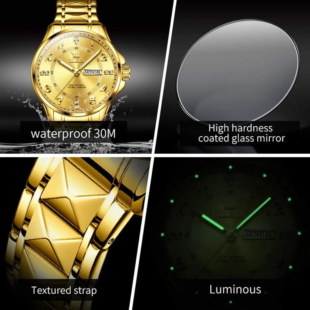 Waterproof Luminous Men Watch reloj para Hombre??White/Gold/Black//Blue?? OLEVS Luxury Watches for Men Stainless Steel Watch with Date Classic Big Face Men Business clasp flutter Watches 
