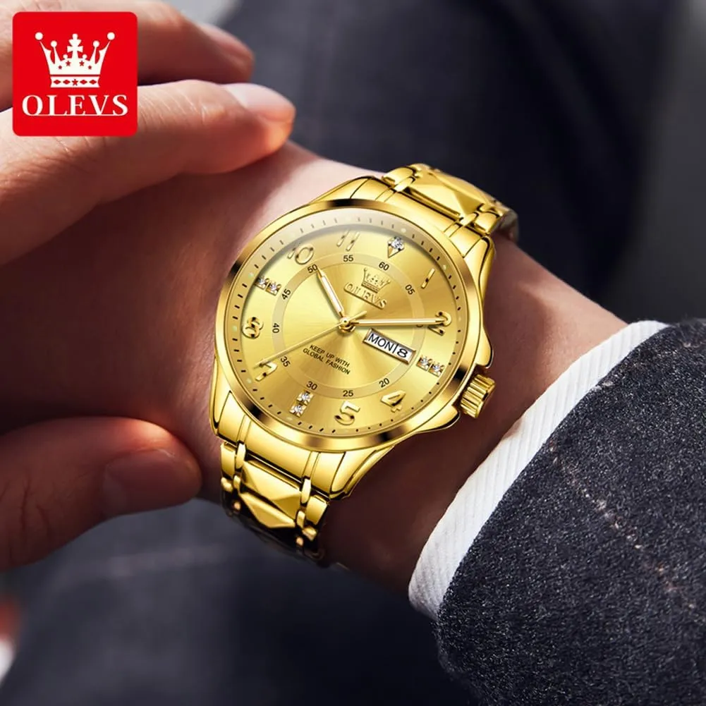 Waterproof Luminous Men Watch reloj para Hombre??White/Gold/Black//Blue?? OLEVS Luxury Watches for Men Stainless Steel Watch with Date Classic Big Face Men Business clasp flutter Watches 