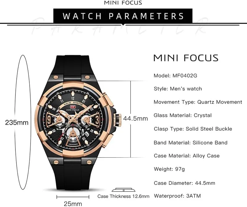 Waterproof Luminous Wristwatch with Calend Men's Sports Quartz Watches with even curtain reef declaration modem Orange Silicone Strap Chronograph Fashion 